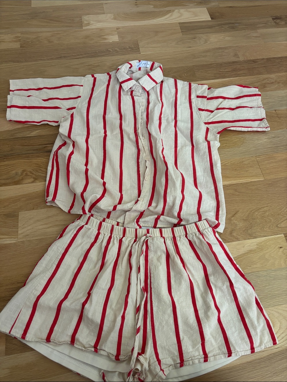 Petal & Pup Red and Cream Striped Set